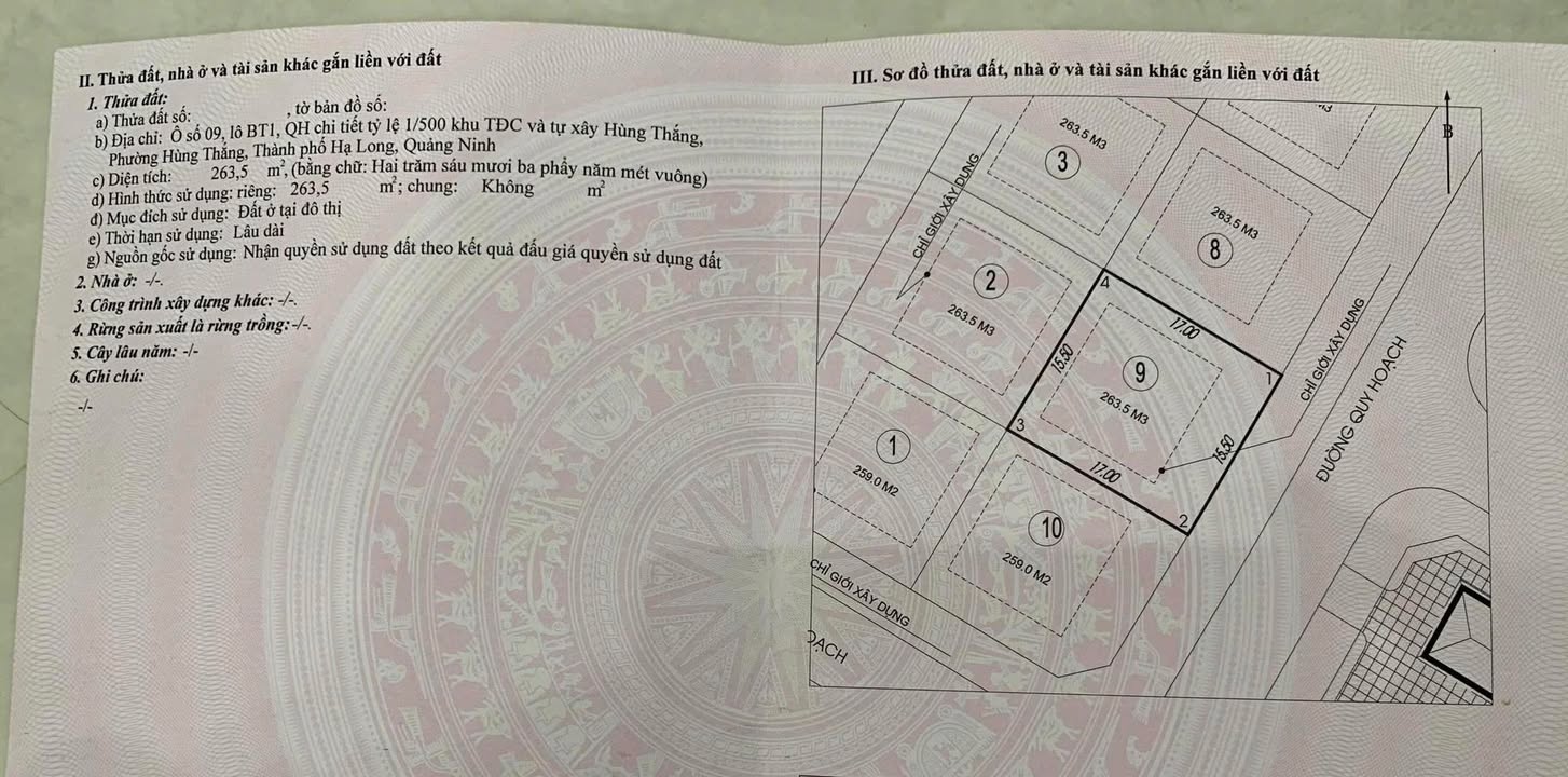 Đất biệt thự Tây Hùng Thắng Hạ Long 263m² giá chỉ 50 triệu/m² - Cơ hội đầu tư tuyệt vời!