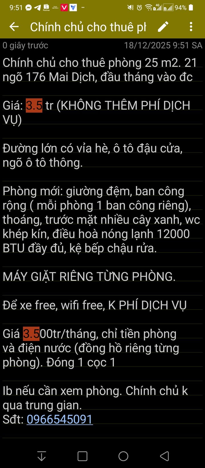 Phòng cho thuê 25m² tại Mai Dịch, Cầu Giấy - Giá 3.5 triệu, chính chủ, không phí dịch vụ!