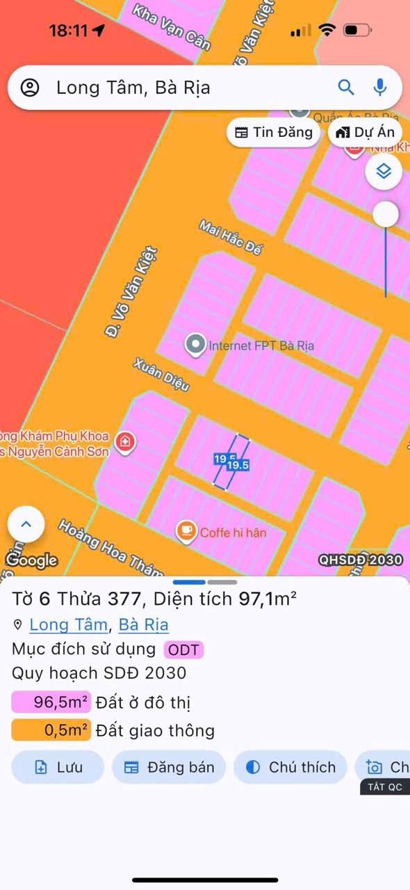 Đất thổ cư Bà Rịa 95m² giá 2.6 tỷ - Đường Xuân Diệu mặt tiền đẹp!