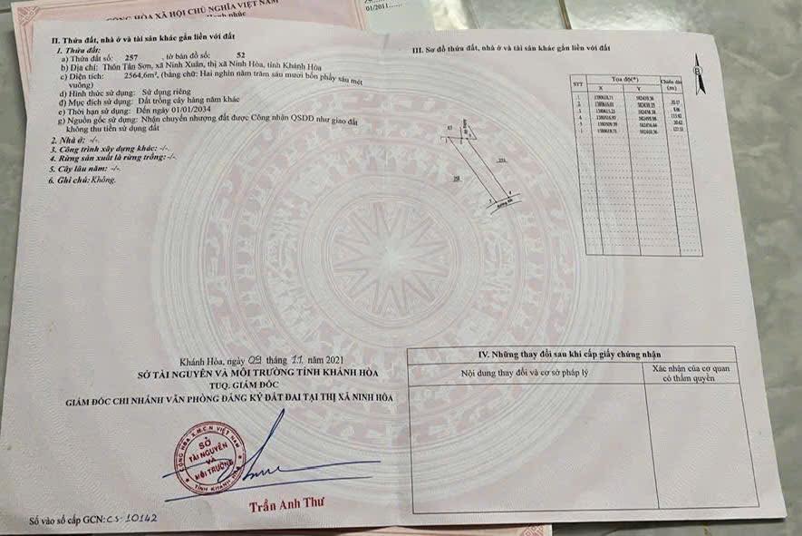 Đất vườn Ninh Xuân Ninh Hòa 2564m² giá 500 triệu - Sổ đỏ chính chủ, ô tô vào tận nơi!