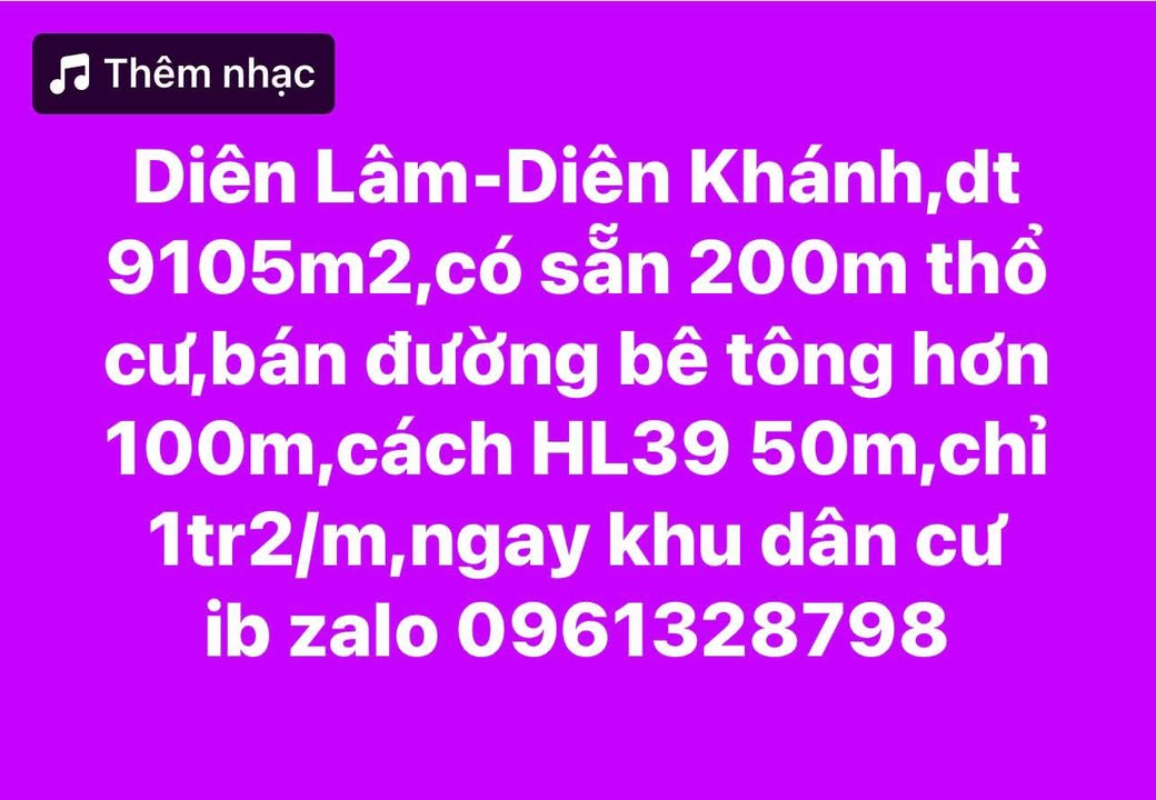 Lô đất Diên Lâm 9105m² giá 10.926 tỷ - Cơ hội đầu tư tuyệt vời!
