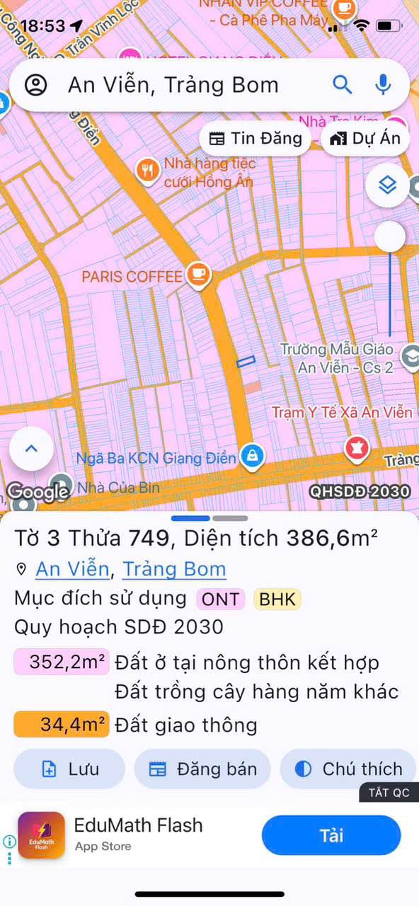 Đất mặt tiền khu công nghiệp Giang Điền 374m² giá 9.9 tỷ - Cơ hội đầu tư hấp dẫn!