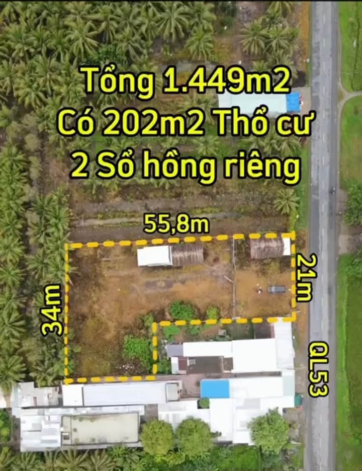 Bán đất nền mặt tiền Quốc Lộ 53, xã Tân Long, huyện Mang Thít 1.449m² - Vị trí đắc địa đầu tư sinh lời!