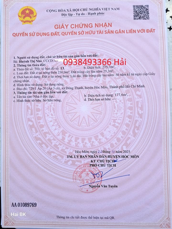 Đất thổ cư 275m² tại Ấp 3, Đông Thạnh, Hóc Môn - Cơ hội đầu tư lý tưởng!