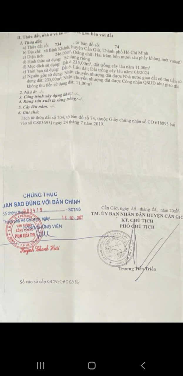 Đất thổ cư Cần Giờ 246m² giá 3.69 tỷ - Đường 2 mặt tiền, cơ hội đầu tư tuyệt vời!