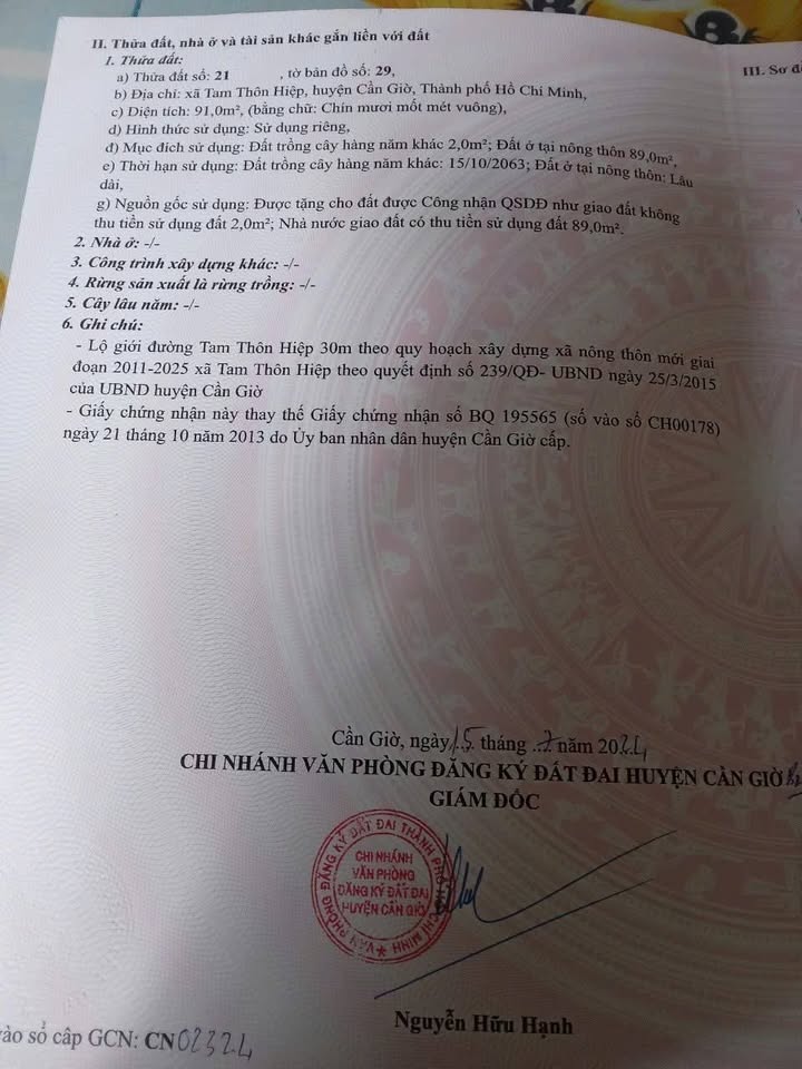 Nhà bán mặt tiền đường Tam Thôn Hiệp, Cần Giờ, 91m² giá 3,3 tỷ - Cơ hội đầu tư tuyệt vời!