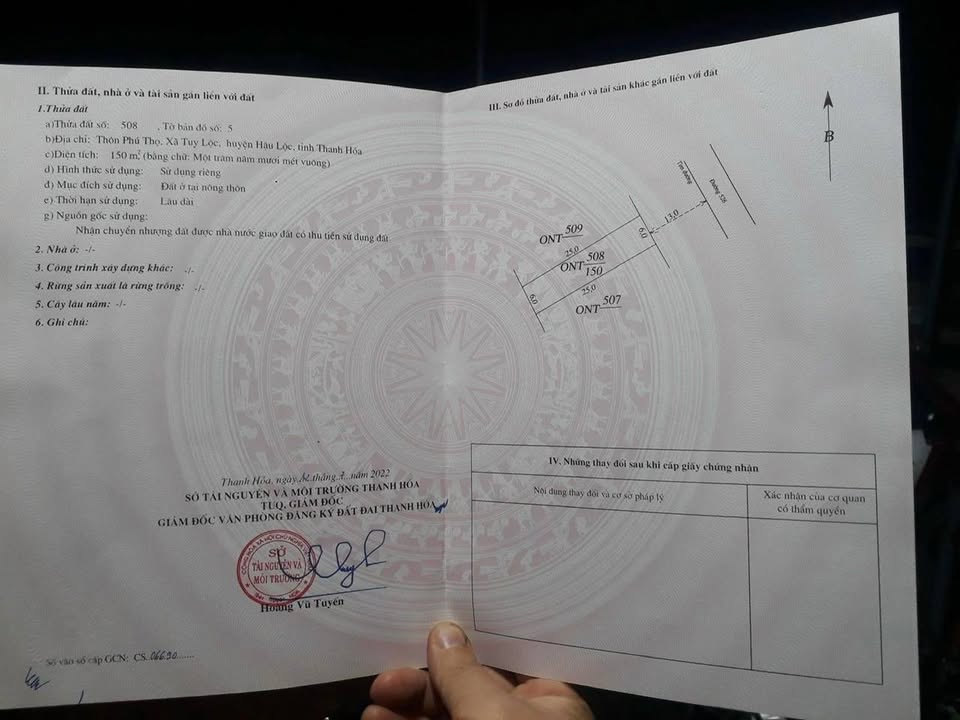 Đất nền xã Tuy Lộc, huyện Hậu Lộc 173m² - Sổ đỏ chính chủ, giá tốt nhất khu!