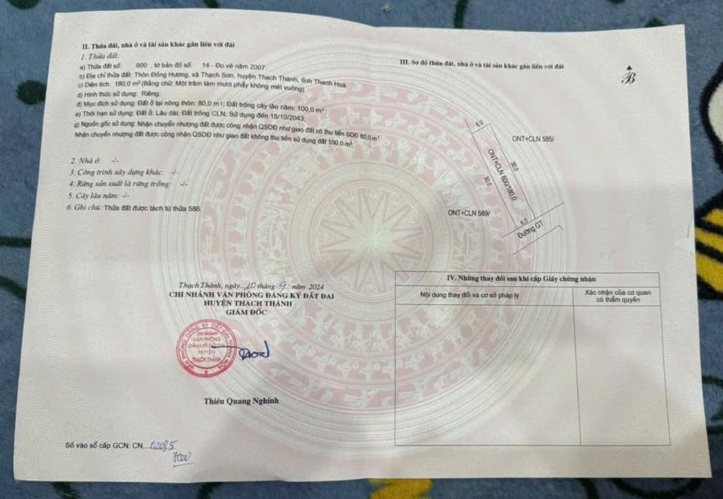 Đất Thạch Sơn 180m² giá 100 triệu - Sổ hồng chính chủ, đầu tư lý tưởng!