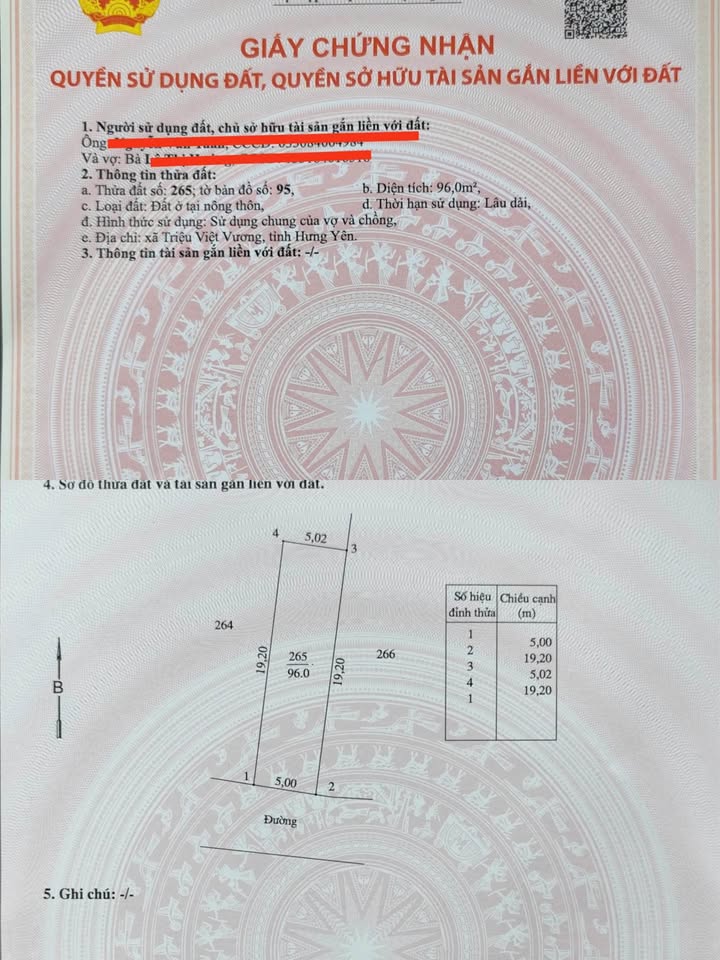 Đất thổ cư 96m² tại Tân Dân, Khoái Châu - Đầu tư sinh lời ngay hôm nay!