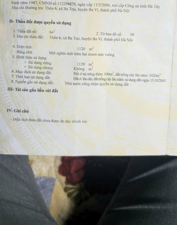 Đất thổ cư Ba Trại, Ba Vì 1020m² - Mặt tiền 17m, gần chợ