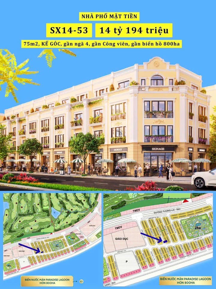 Nhà phố Vịnh Tiên Cần Giờ 75m² giá 14.194 tỷ - Gần sân golf và biển hồ Lagoon!