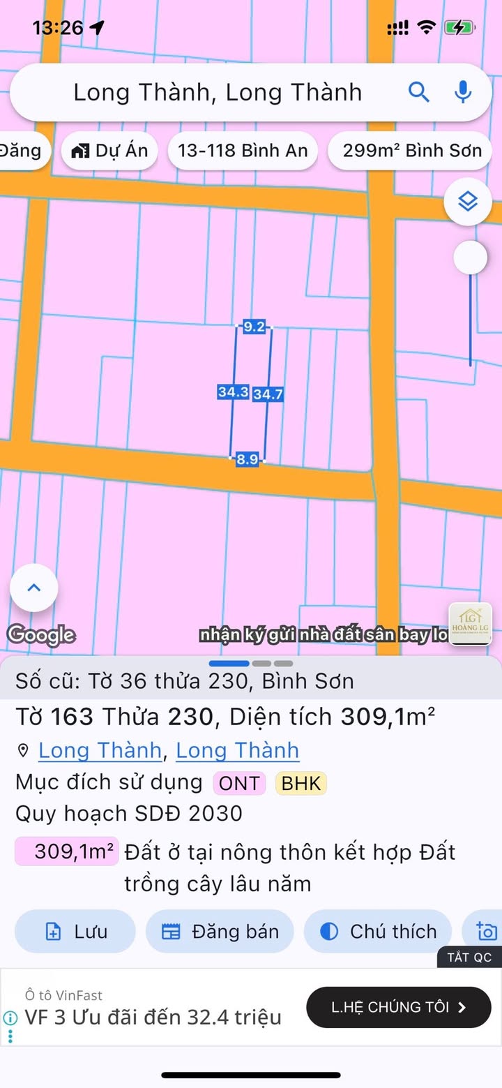 Đất thổ cư 306m² tại Bình Sơn, Long Thành - Đầu tư sinh lời lý tưởng!