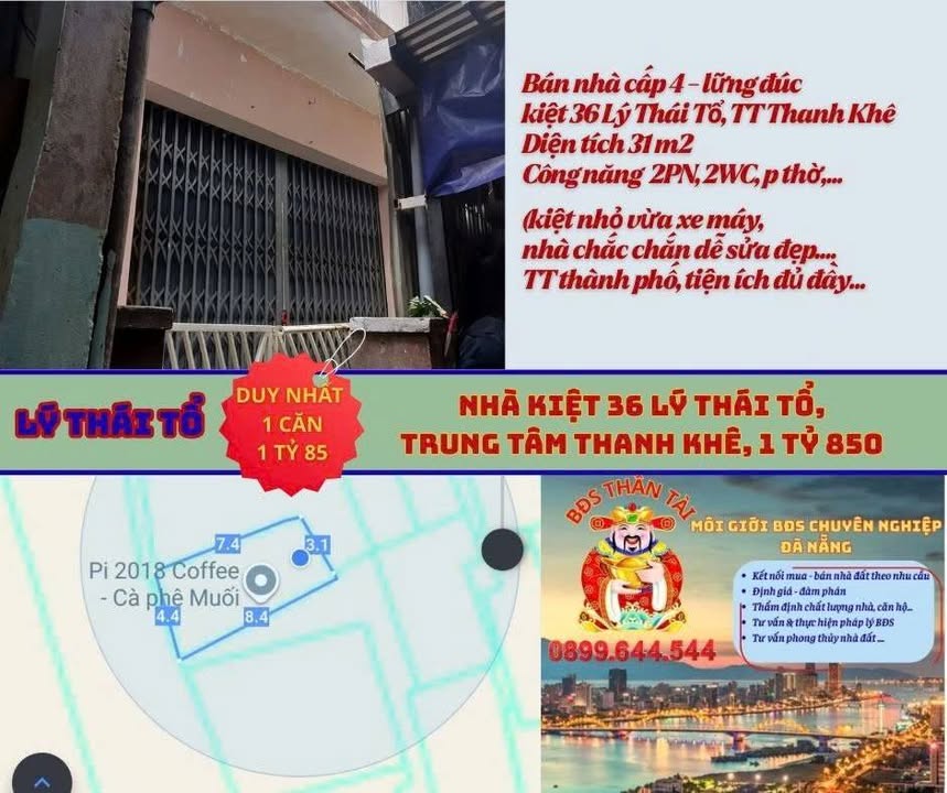 Nhà lửng 36 Lý Thái Tổ, Thanh Khê 31m² giá 1.85 tỷ - Vị trí trung tâm, dễ sửa đẹp!