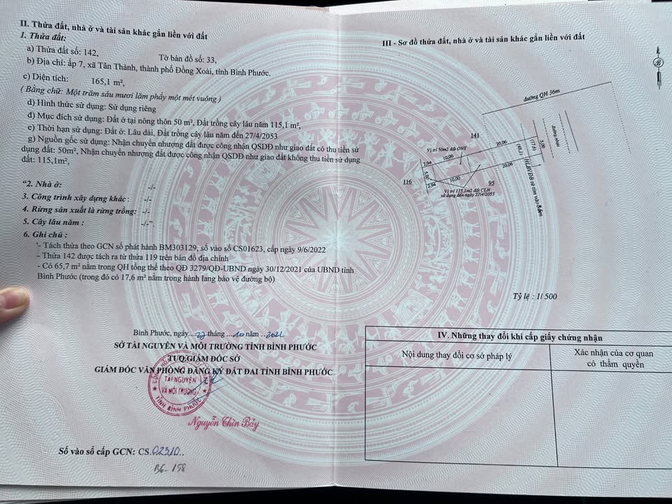 Đất nền 165m² Ấp 7 Tân Thành, Đồng Xoài - Giá chỉ 750 triệu, sổ hồng riêng!