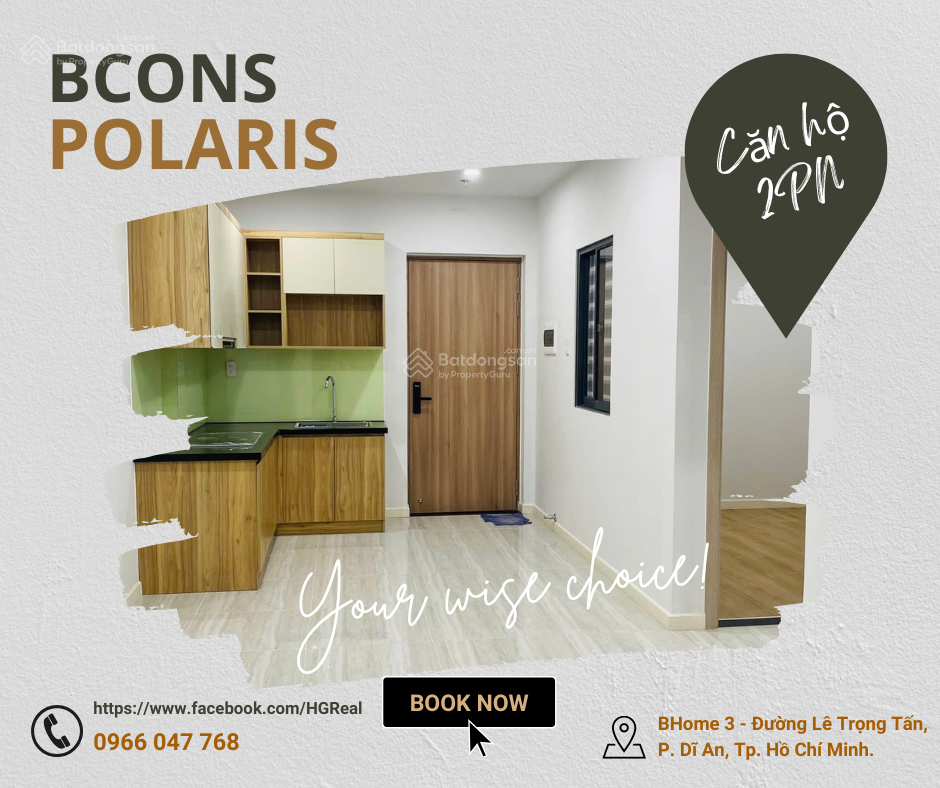 Căn hộ 2PN Bcons Polaris Dĩ An 55m² giá 7 triệu - Nhà mới 100% vị trí vàng!