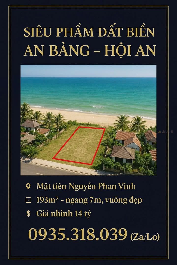 Đất biển An Bàng Hội An 193m² giá 14 tỷ - Đầu tư sinh lời bền vững!