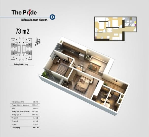 Căn hộ The Pride CT3 Hà Đông 73m² giá 5 tỷ - Full nội thất, chính chủ bán!