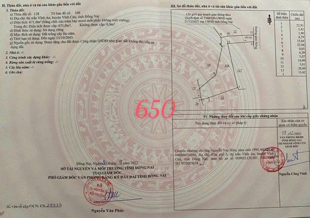 Đất nền Trị An, Vĩnh Cửu 671m² giá 650 triệu - Sổ đỏ chính chủ, thương lượng ngay!