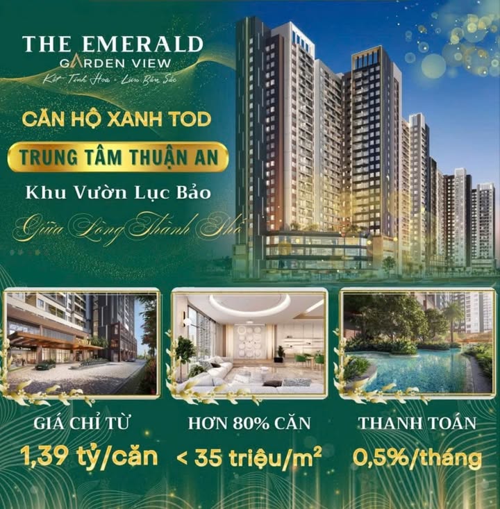 Căn hộ The Emerald Garden View Thuận An 35m² giá 1.39 tỷ - Sống như nghỉ dưỡng mỗi ngày!