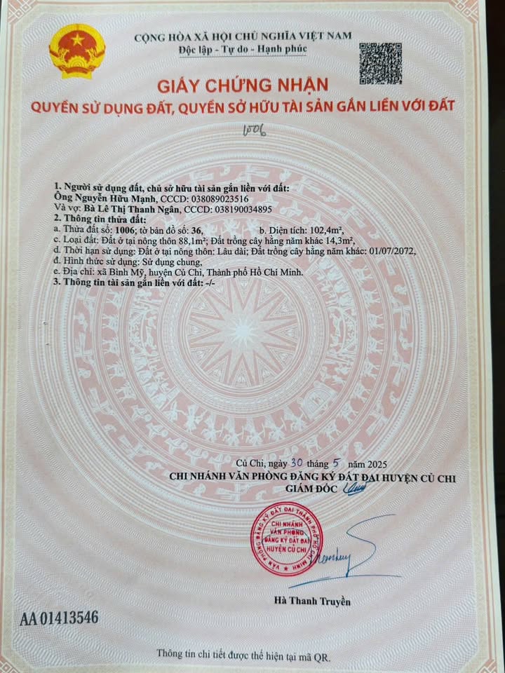 Đất nền Củ Chi 102m² giá 2.4 tỷ - Xây dựng tự do ngay!