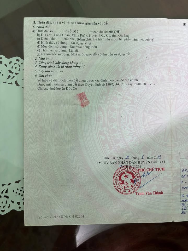 Lô đất thổ cư 262m² tại xã Ia Pnôn, Đức Cơ, Gia Lai - Giá chỉ 420 triệu!