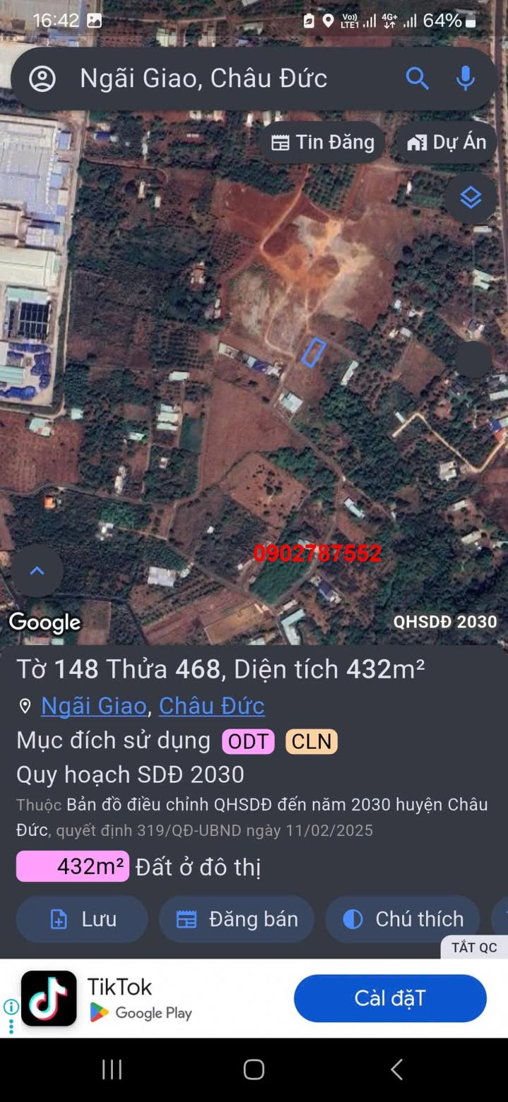 Đất nền Ngãi Giao Châu Đức 416m² giá 1.7 tỷ - Chính chủ bán gấp!