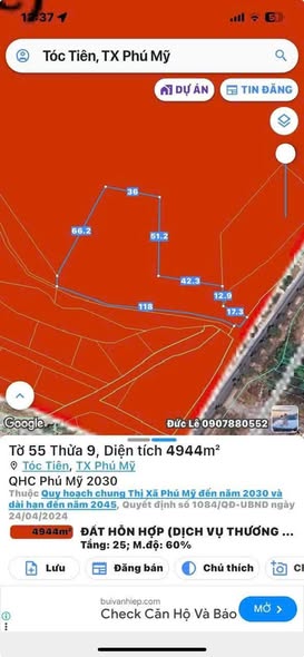 Đất mặt tiền Hội Bài - Tóc Tiên, 5 sào giá 12 tỷ - Cơ hội đầu tư hấp dẫn!