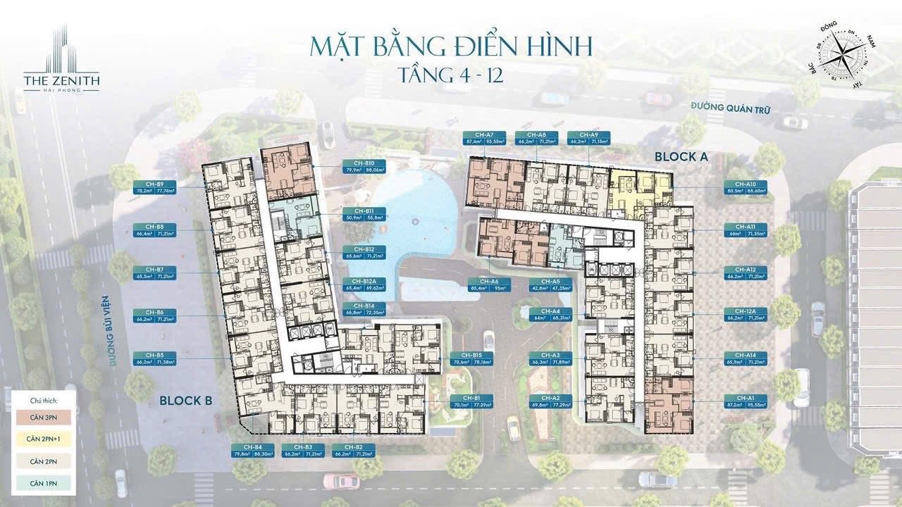Căn hộ The Zenith Kiến An 66m² giá 2.32 tỷ - Căn góc view thoáng
