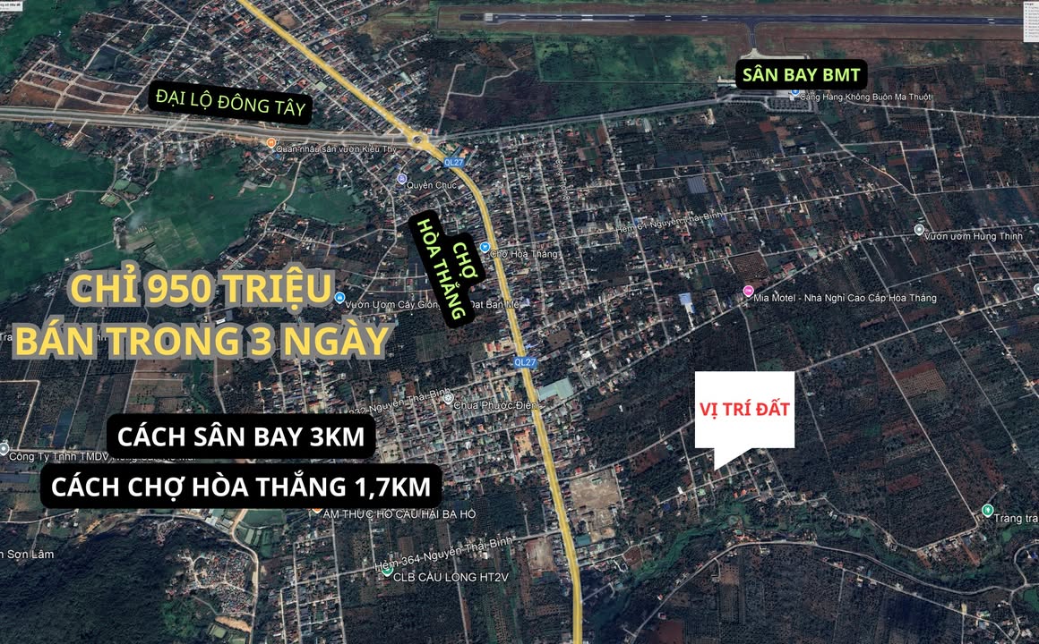 Đất ở Hòa Thắng, Buôn Ma Thuột 106,2m² chỉ 950 triệu - Cơ hội vàng đầu tư!