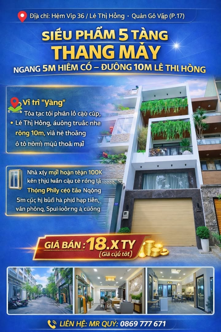 Nhà 5 tầng thang máy Lê Thị Hồng 100m² giá 18 tỷ - Cơ hội đầu tư hiếm có!