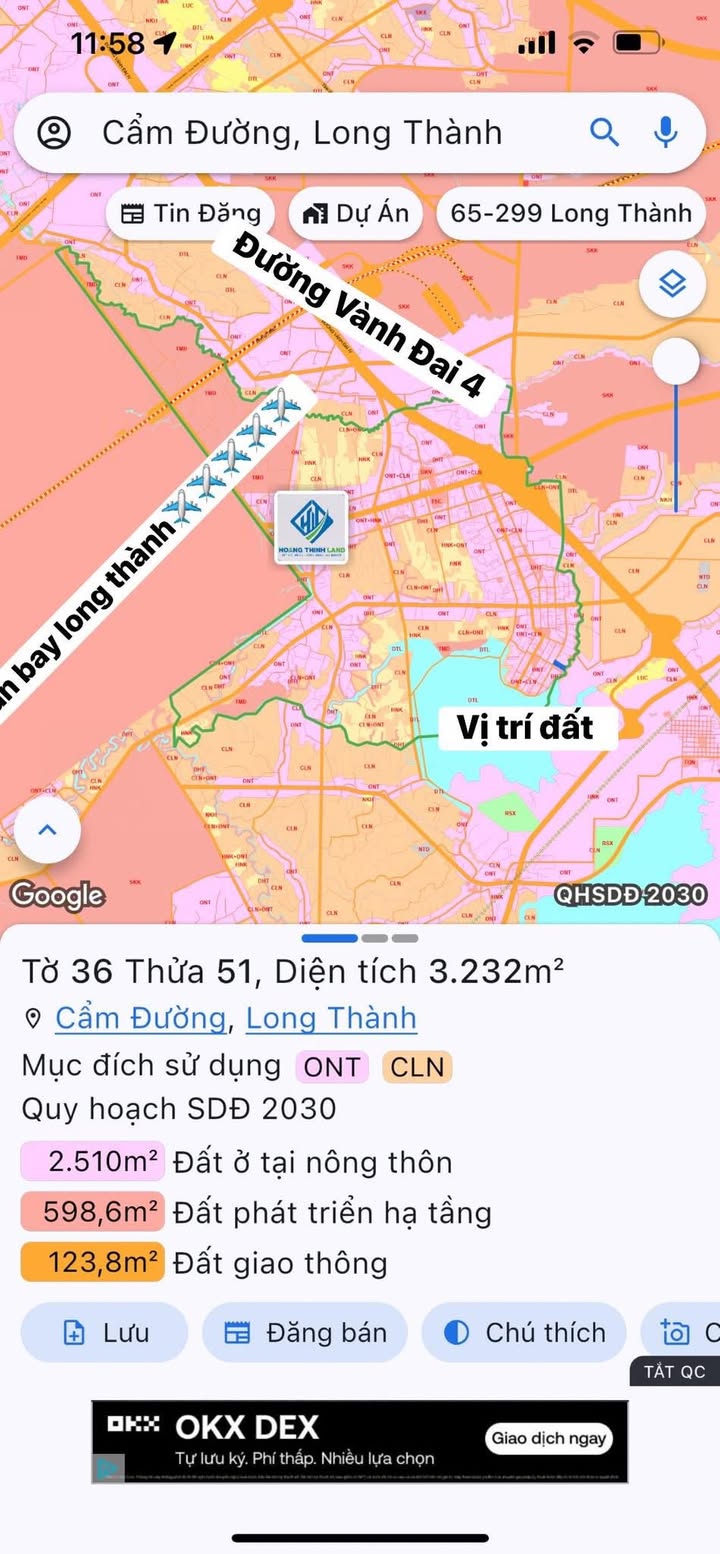 Đất nền Cẩm Đường Long Thành 3232m² giá 11 tỷ - Tiềm năng đầu tư lâu dài!