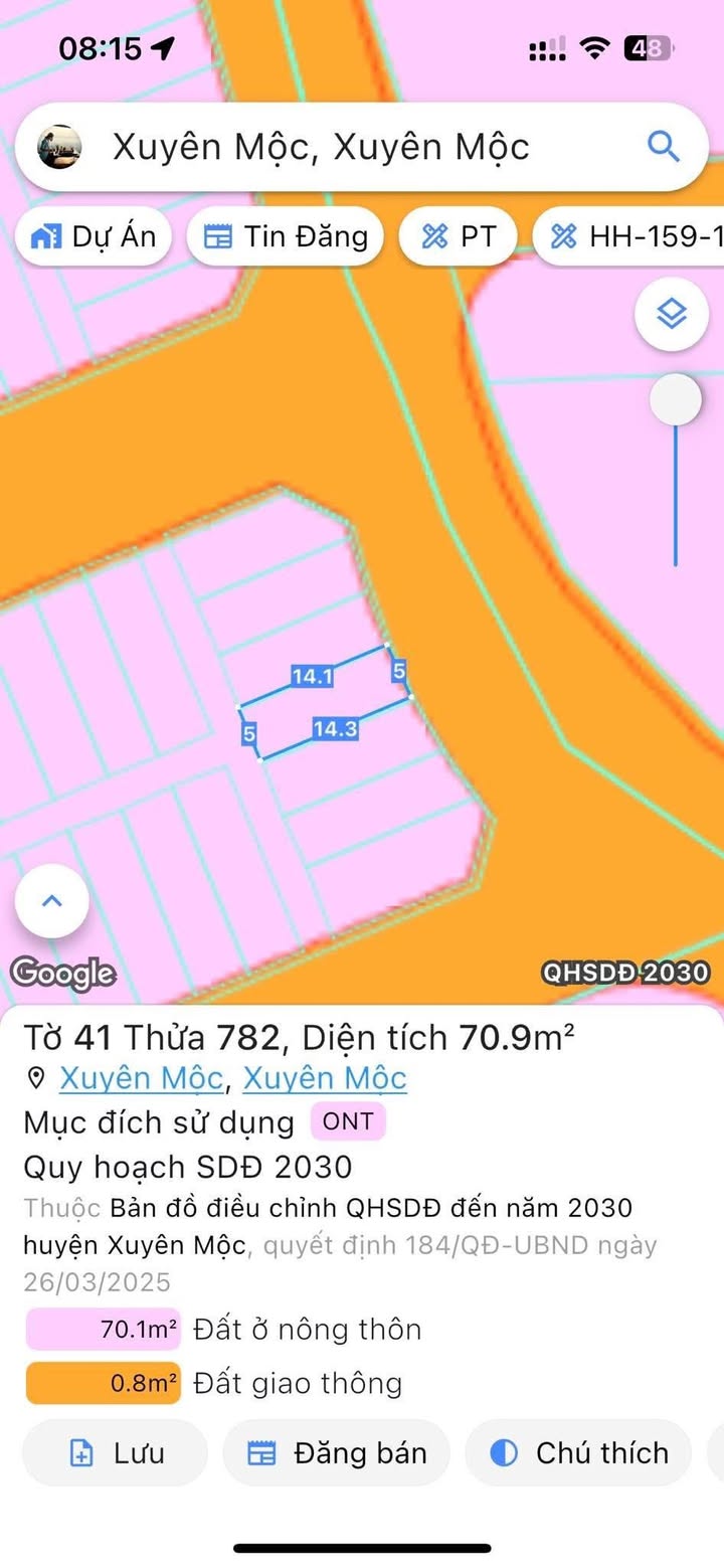 Đất mặt tiền chợ Đêm Xuyên Mộc 70m² giá 1.4 tỷ - Kinh doanh thuận lợi!