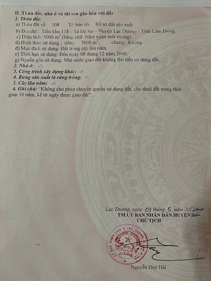 Đất nông nghiệp 5000m² tại Lạc Dương - Giá chỉ 2.7 tỷ, sang tên nhanh!