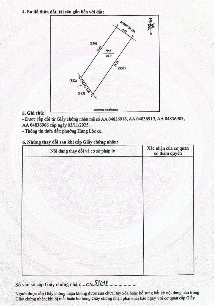 Đất thổ cư Hưng Lộc Vinh 79m² giá 3 tỷ - Mặt tiền đường rộng 12m