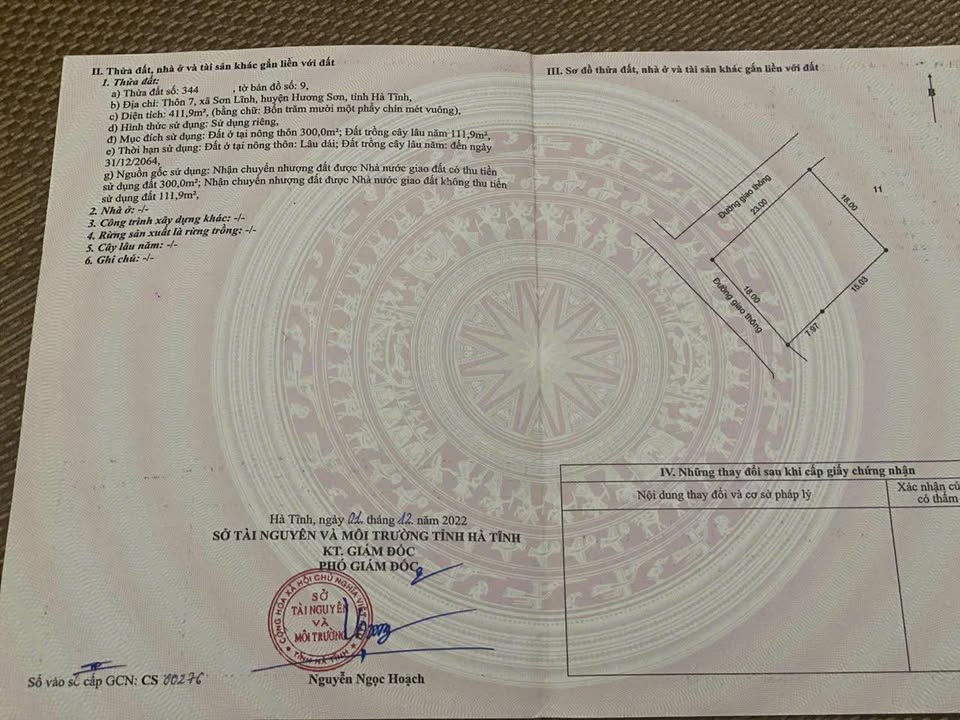 Đất thổ cư tại thôn 7 Sơn Lĩnh 414m² - Cơ hội đầu tư hấp dẫn!