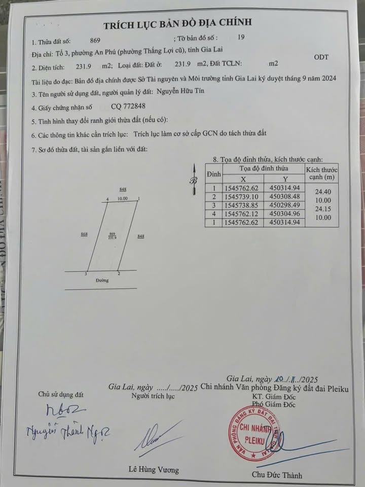 Đất nền Hẻm 52 An Dương Vương Pleiku 240m² giá 800 triệu - Pháp lý sạch, công chứng ngay!