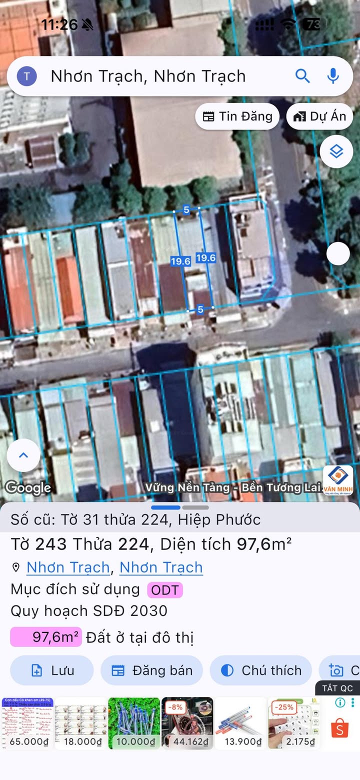 Đất thổ cư mặt tiền đường Chợ đêm Hiệp Phước, Nhơn Trạch 97,6m² - Giá thương lượng tốt!