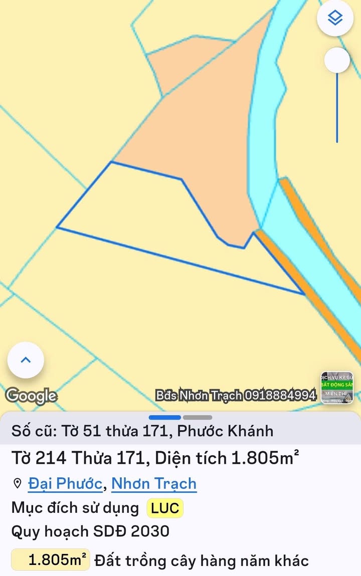 Đất nền Đại Phước Nhơn Trạch 1805m² giá 1.55 tỷ - Sổ hồng riêng chính chủ