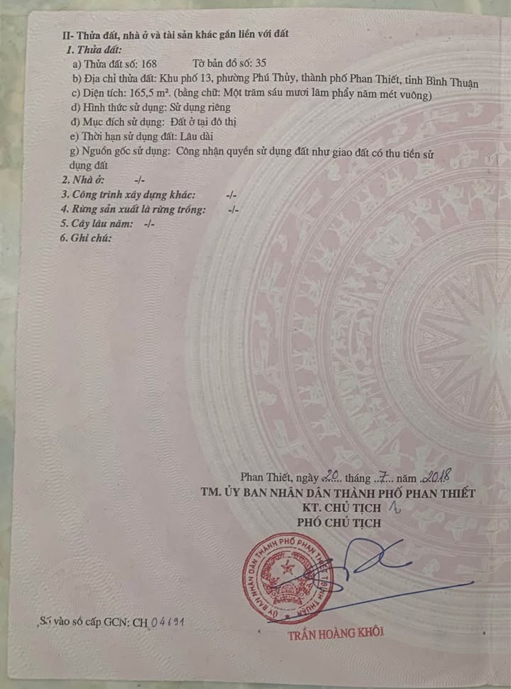 Đất thổ cư Khu phố 13, Phú Thủy 165,5m² giá 2,4 tỷ - Sổ hồng sẵn, thương lượng tốt!