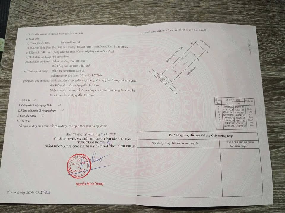 Đất thổ cư 240m² xã Hàm Cường giá 25.2 tỷ - Cơ hội đầu tư hấp dẫn!