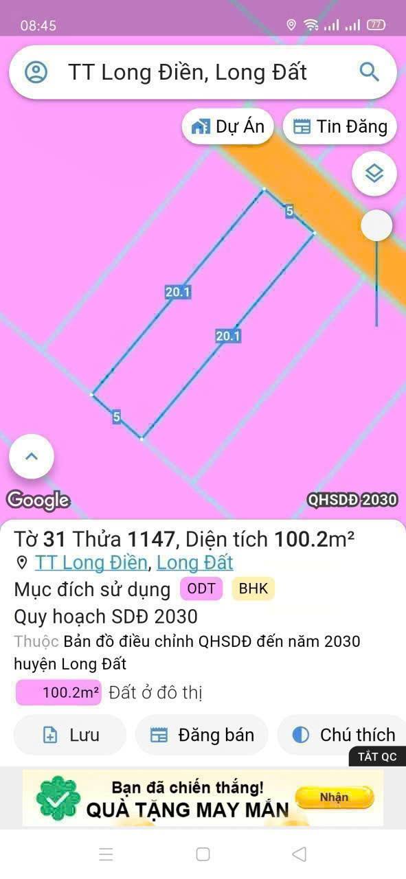 Đất thổ cư Long Điền Bà Rịa - Vũng Tàu 100m² giá chỉ 850 triệu - Cơ hội đầu tư tuyệt vời!