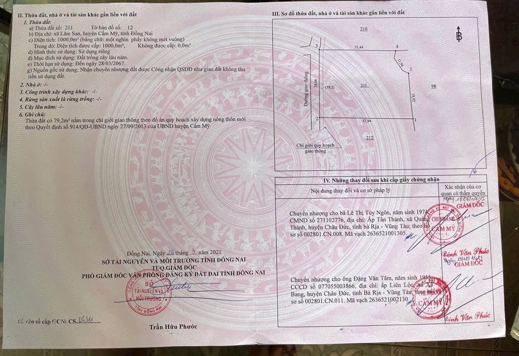 Đất nền 1.000m² xã Sông Ray, Cẩm Mỹ, Đồng Nai - Sổ hồng chính chủ, giá tốt!