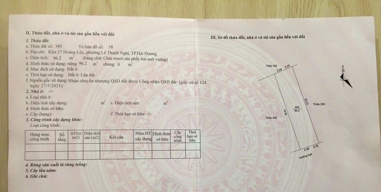 Đất nền phường Lê Thanh Nghị, Hải Dương 96.2m² - Gần khu đô thị Trái Bầu, giá tốt!