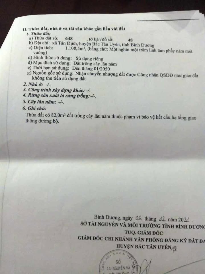 Đất Tân Định, Bắc Tân Uyên 1108m² giá 1.1 tỷ - Cơ hội đầu tư tuyệt vời!