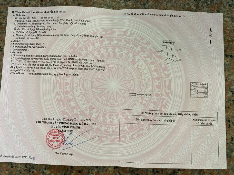 Đất thổ cư Vĩnh Thịnh 89m² giá 139 triệu - Cơ hội đầu tư hấp dẫn!