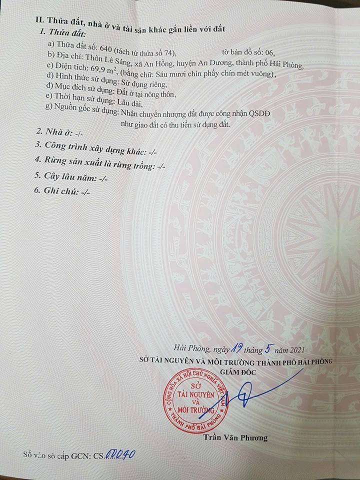 Đất thổ cư Hồng An, Hải Phòng 70m² giá 1.3 tỷ - Đầu tư sinh lời nhanh!