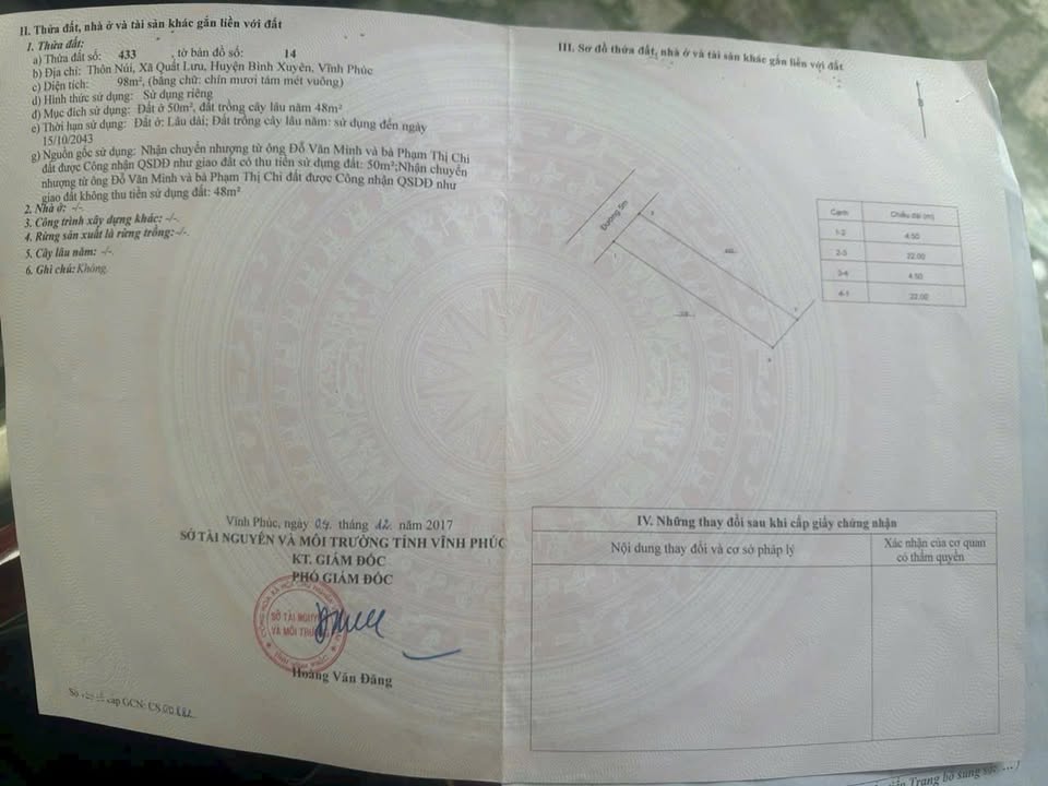 Đất thổ cư Quất Lưu, Bình Xuyên 98m² giá 2 tỷ - Cơ hội đầu tư hấp dẫn!