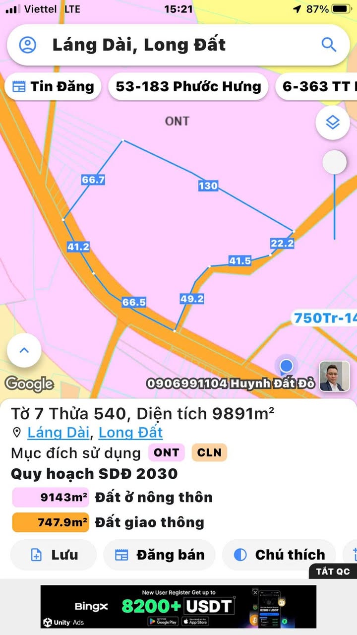 Đất thổ cư 200m² tại Láng Dài, Đất Đỏ 9900m² giá 16 tỷ - Cơ hội đầu tư hấp dẫn!