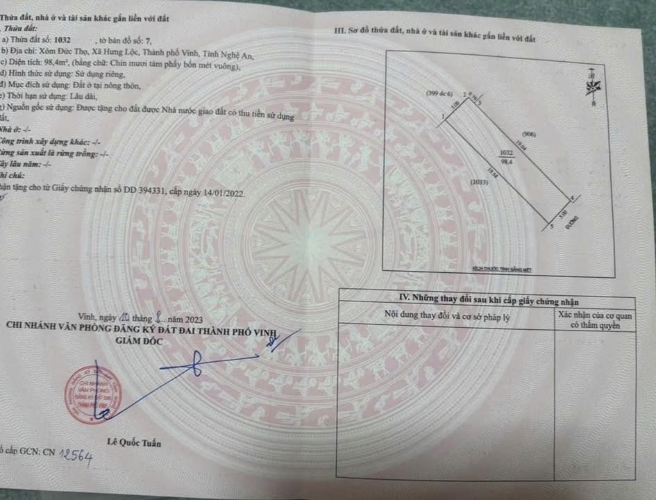 Đất thổ cư Hưng Lộc Vinh 98,4m² giá 2.3 tỷ - Cơ hội đầu tư tuyệt vời!