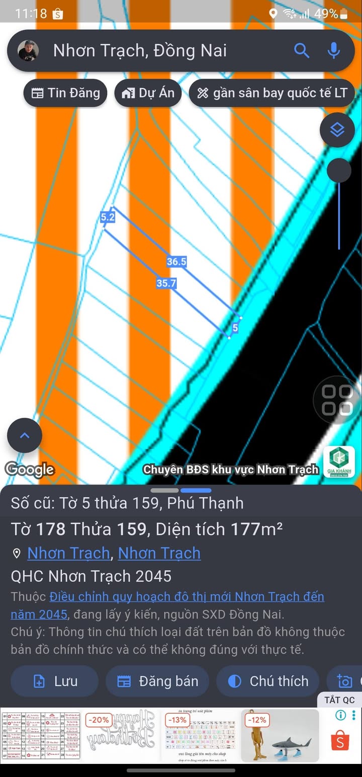 Đất mặt tiền đường Lý Thái Tổ, Nhơn Trạch 177m² giá 2.291 tỷ - Cơ hội đầu tư hấp dẫn!